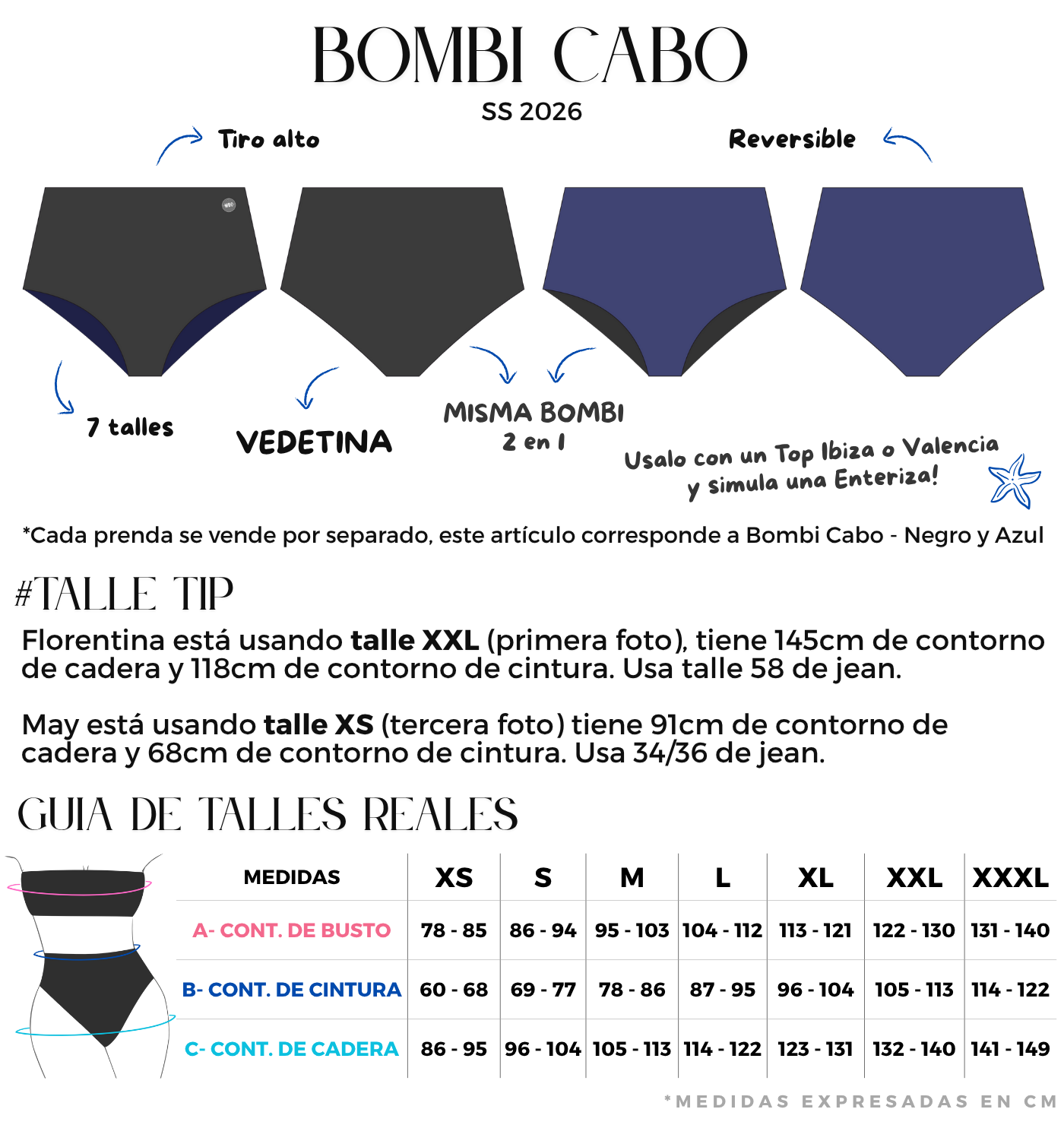 bombacha tiro alto negra y azul reversible